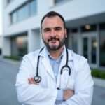 Dr Henrique Pêcego sorridente em ambiente externo.