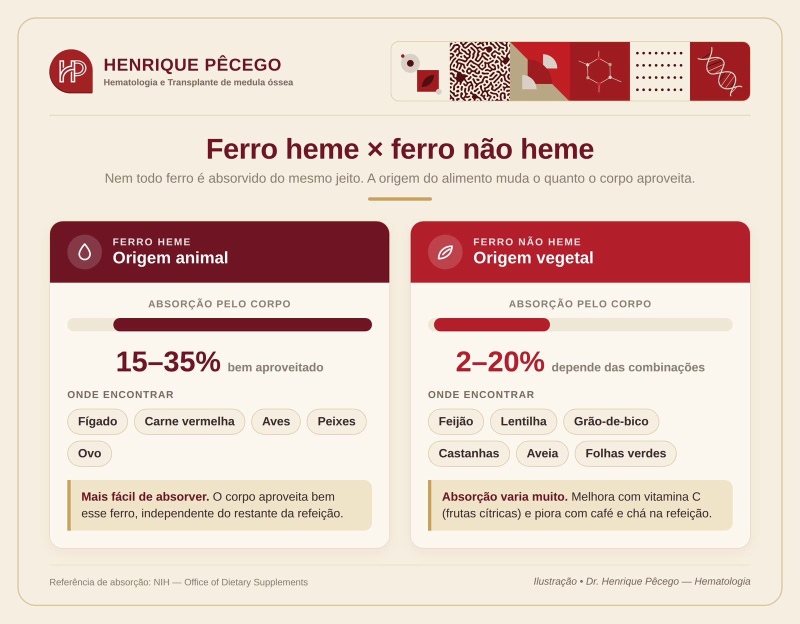 Comparação entre ferro heme e não heme