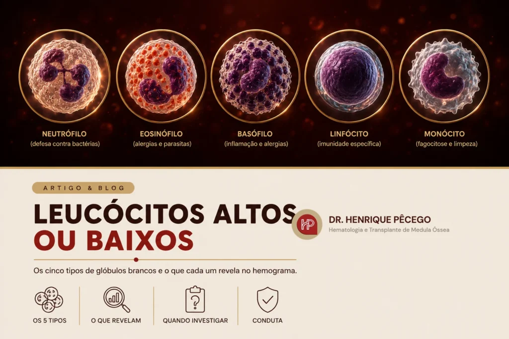 Leucócitos altos ou baixos: 5 tipos e o que os glóbulos brancos revelam