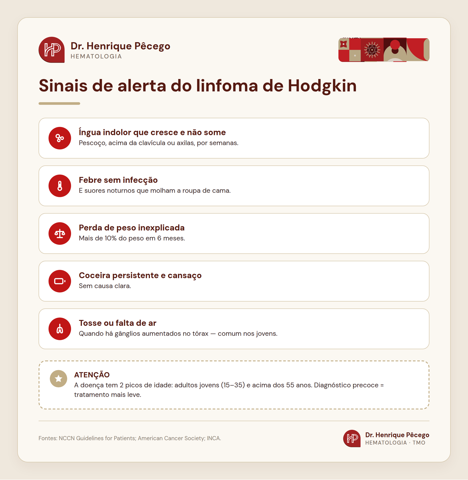 Sinais de alerta do linfoma de Hodgkin