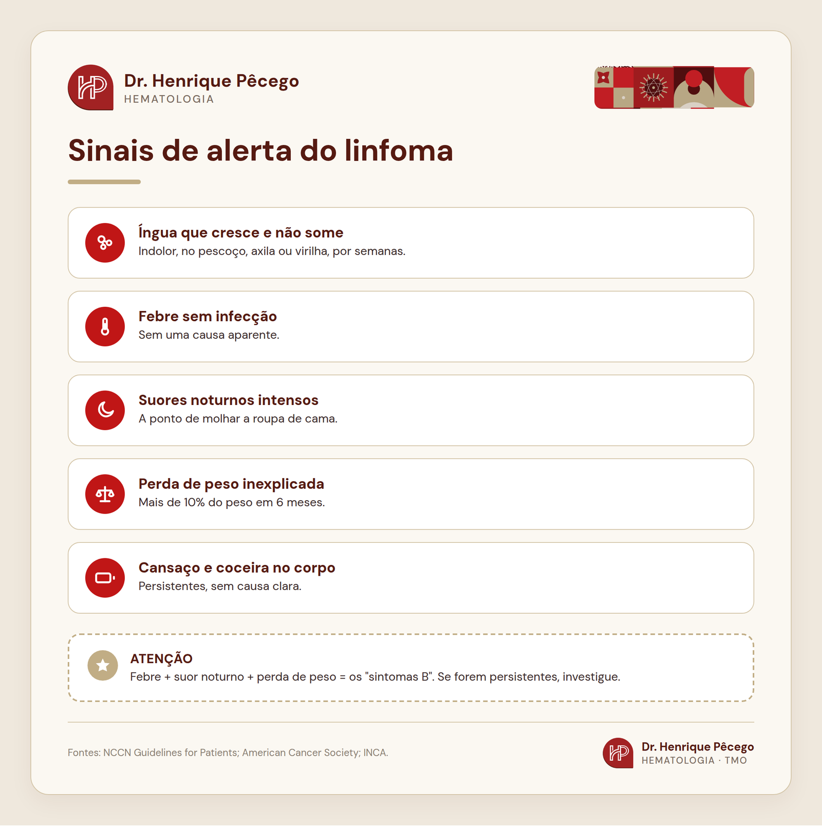 Sinais de alerta do linfoma
